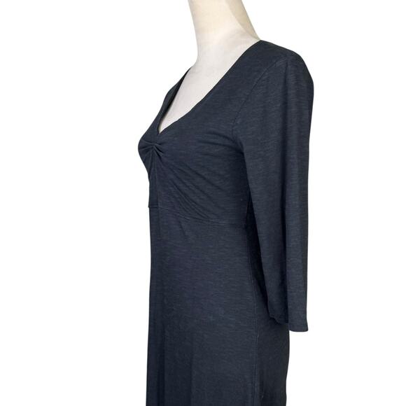 Toad & Co Rosalinda Black Space Dye V-neck 3/4 Sleeve Comfortable Everyday Dress - Picture 8 of 13
